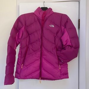 The North Face magenta puffer jacket